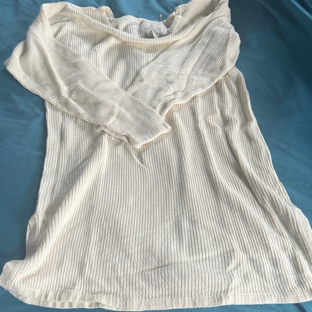 Vintage Express Cream Ribbed Long Sleeve Top